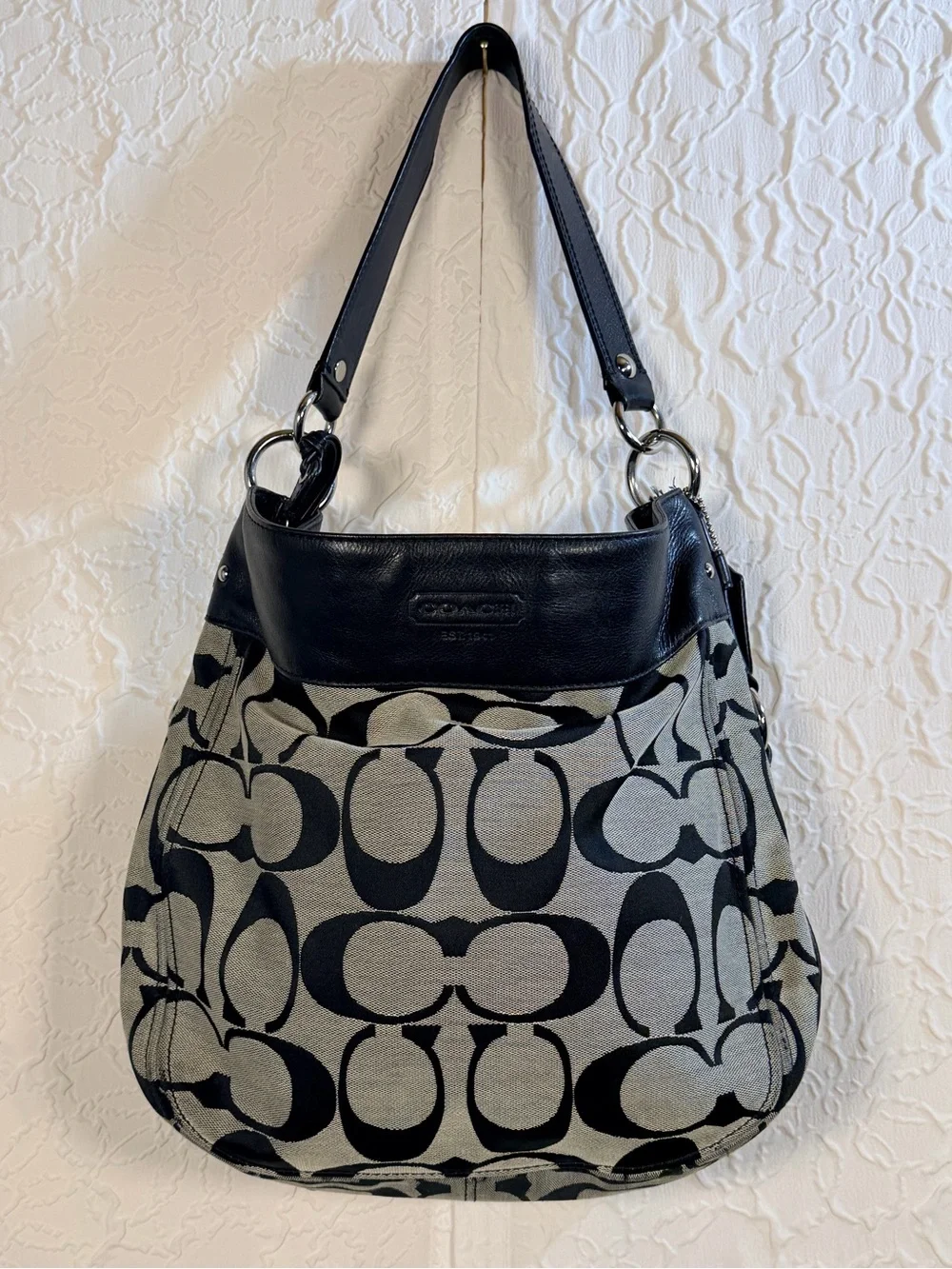 Coach Y2K Vintage Zoe Hobo Bag Black Grey Jacquard Leather Trim